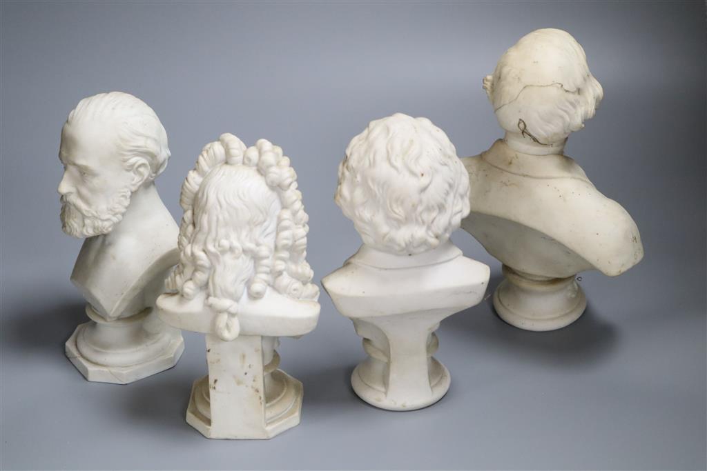 Four 19th century Parian and plaster busts of composers